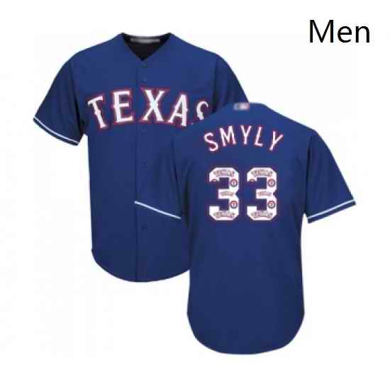 Mens Texas Rangers 33 Drew Smyly Authentic Royal Blue Team Logo Fashion Cool Base Baseball Jersey